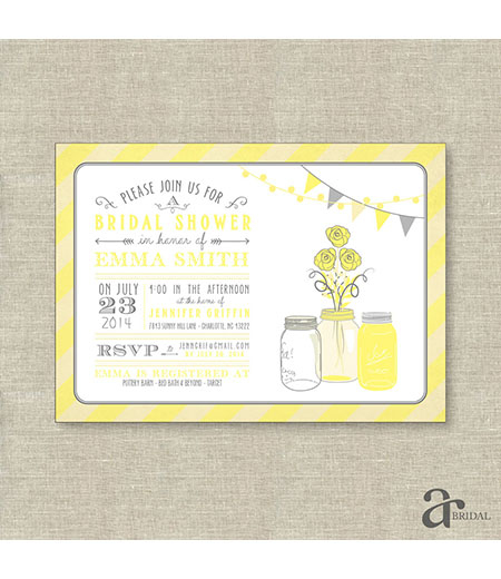 Mason Jar Bridal Shower, Birthday Party or Baby Shower Printable Invitation - Emma Collection - Yellow
